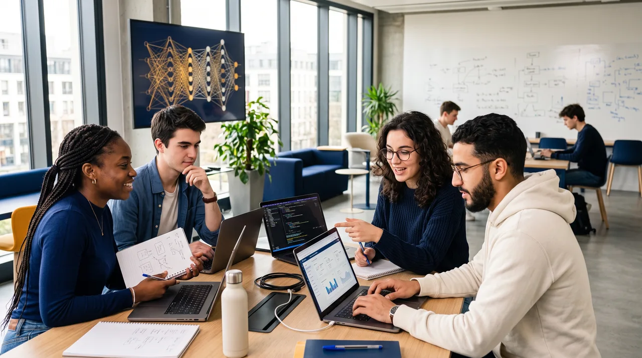 Étudiants en école d ingénieurs travaillant sur des projets numériques
